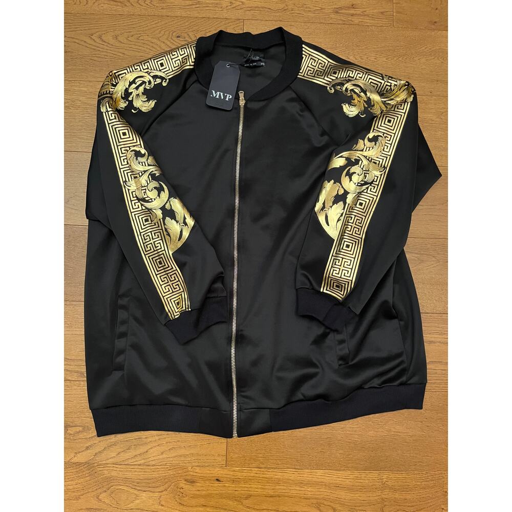 MVP Collections Mo Vaughn Bomber Jacket 4XL NWT Black Gold Baroque Made‎ in USA